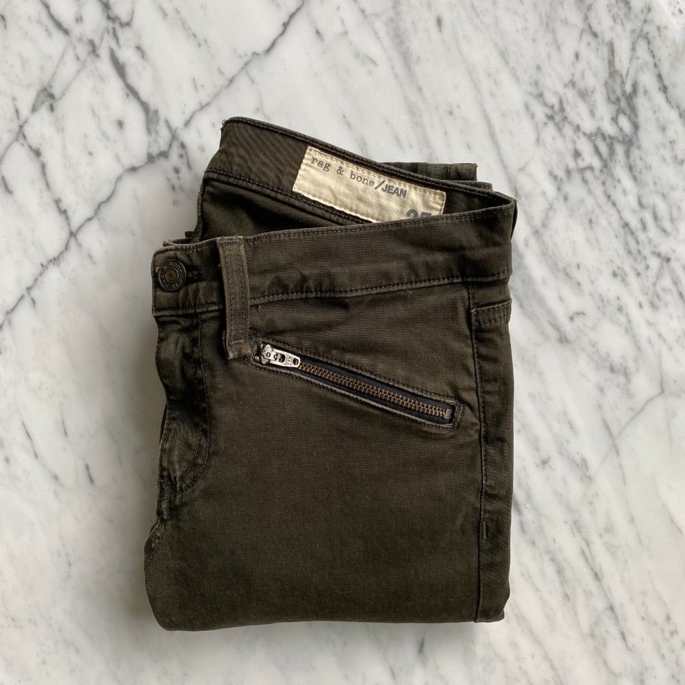 RAG & BONE - RIDLEY MOTO DENIM IN DARK OLIVE